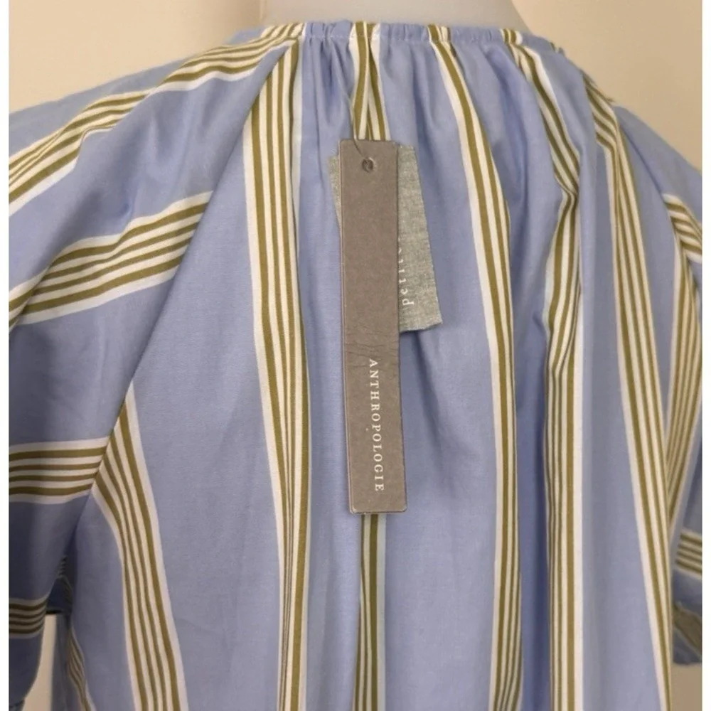 NEW Maeve Short Sleeve Crossover V-Neck Midi Dress Striped Petite Small Blue - Picture 6 of 12